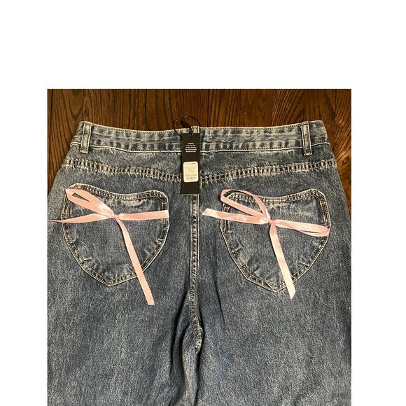 Fashion Nova Bow Lace Trim Denim Size 14 Plus - Picture 8 of 11